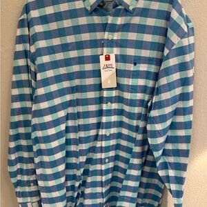 Izod Blue and White Casual Gingham Shirt